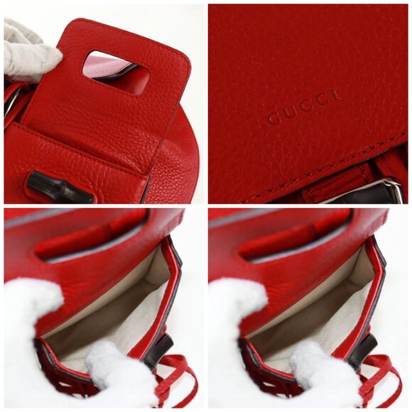 GUCCI Bamboo Backpack Leather Red Silver 370833 Auth 158958V main image 16